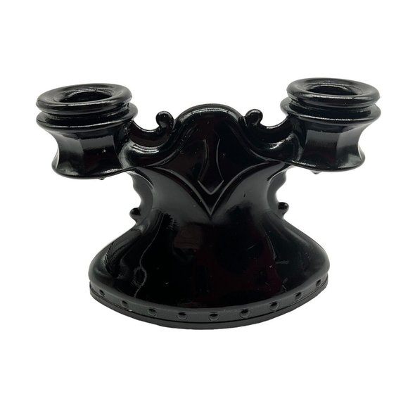 L.E. Smith Vtg Mt. Pleasant Black Amethyst Depression Glass Double Candle Holder - Picture 1 of 15
